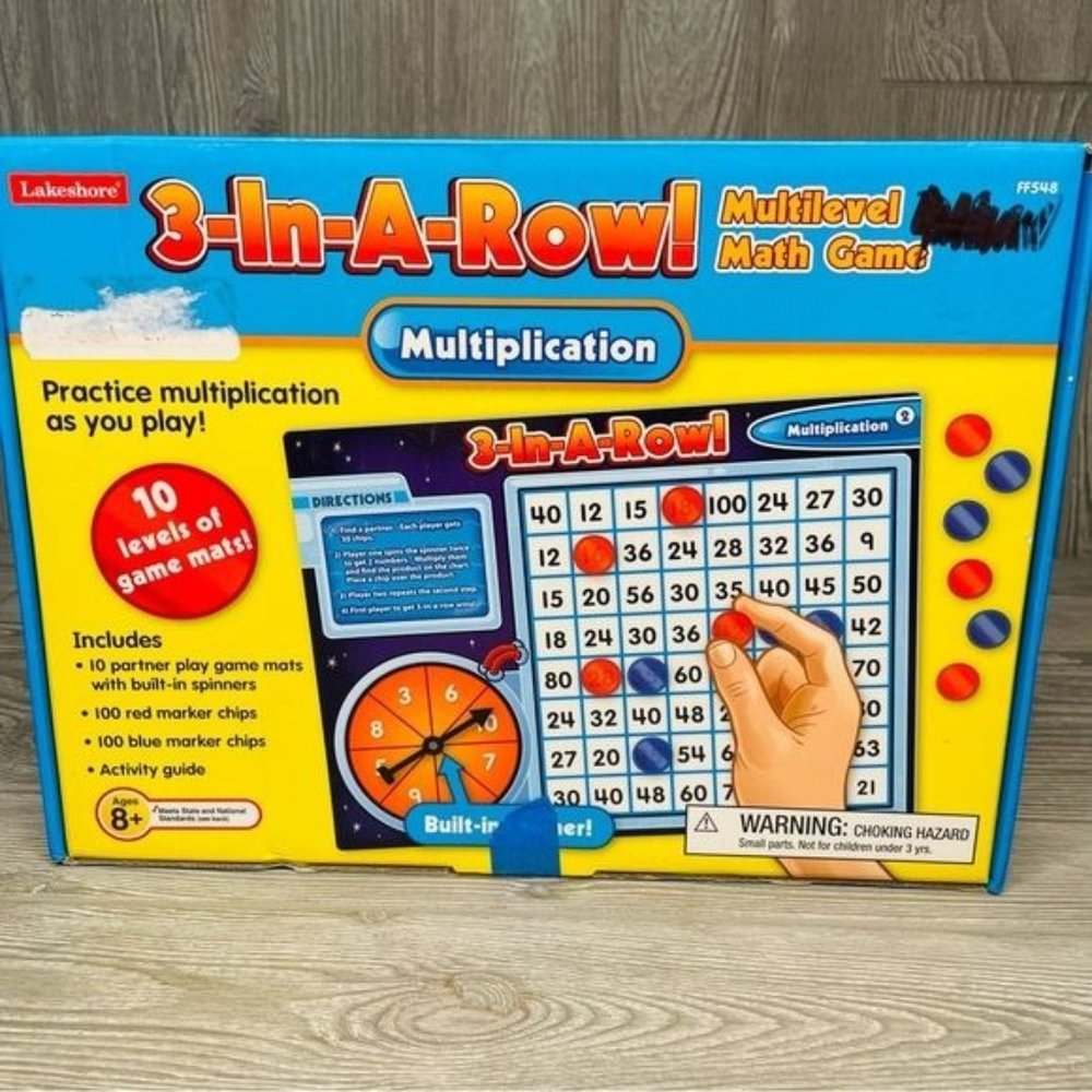 Lakeshore three in a row multiplication multilevel math game homeschooling teach